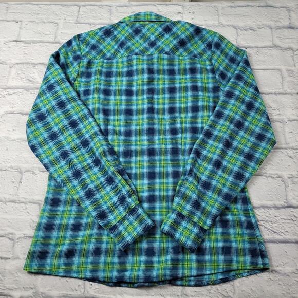 Marmot Blue Plaid Flannel Fitted Shirt size Medium - Picture 6 of 14